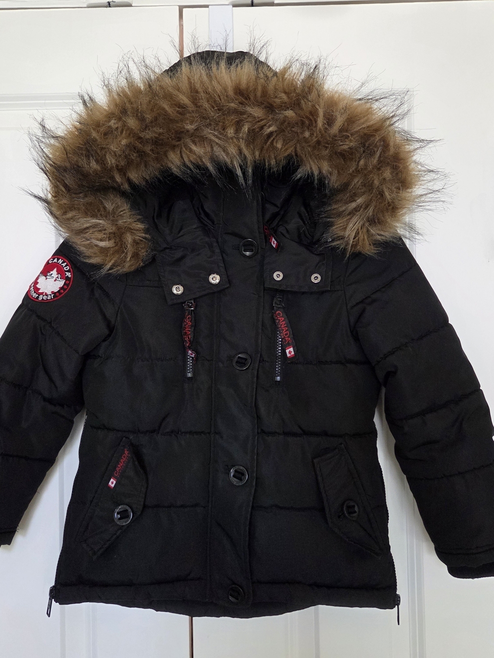 Canada Weather Gear Black Faux Fur Hooded Puffer Winter Jacket Size 5/6